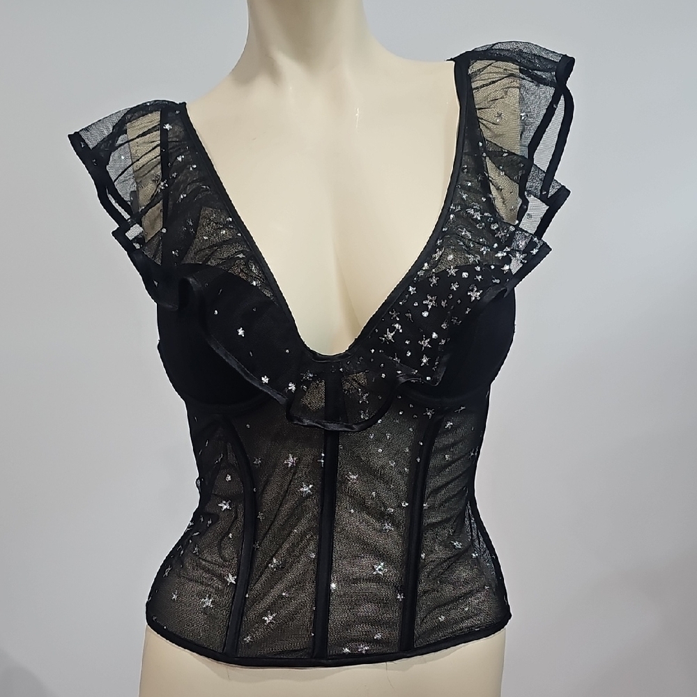 Victoria's Secret Black Sheer Star-Patterned Bra